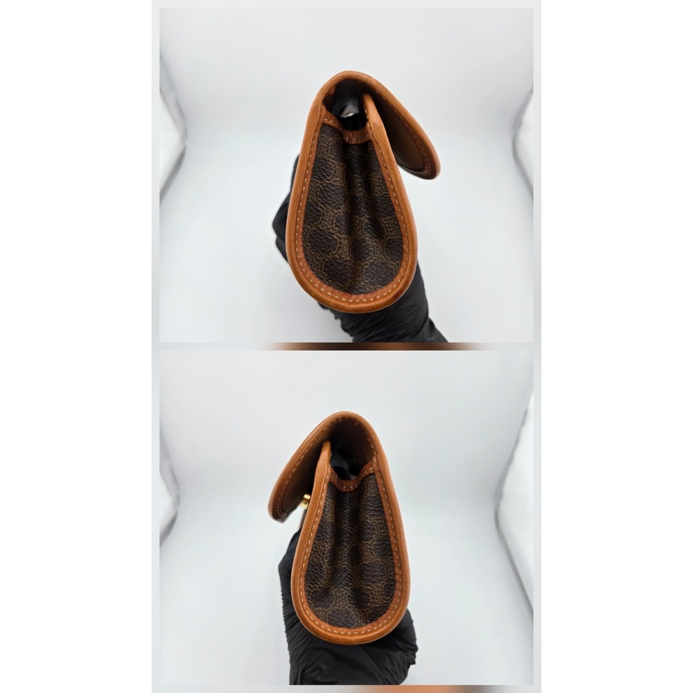 Celine Macadam Triomphe Clutch Bag Brown Coated Canvas Vintage Leather Trim - Picture 8 of 8